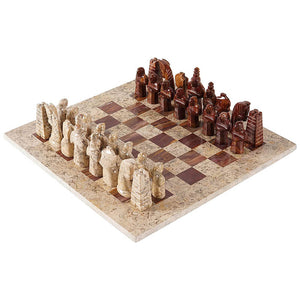 Coral and Red Antique Handmade 15 Inches Premium Quality Marble Chess Set