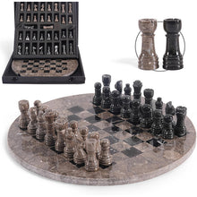 Load image into Gallery viewer, 30cm Round Marble Chess Set OCEANIC &amp; ZEBRA BLACK with Local Storage Box – Classic Strategy Board Game for Home &amp; Gift
