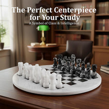 Load image into Gallery viewer, 30cm Round Marble Chess Set WHITE &amp; ZEBRA BLACK with Local Storage Box – Classic Strategy Board Game for Home &amp; Gift
