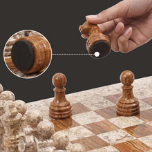 Load image into Gallery viewer, Fossil Coral and Dark Brown Handmade 15 Inches High Quality Marble Chess Set
