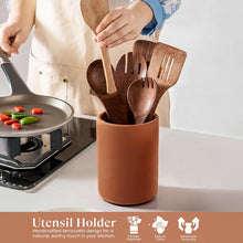 Load image into Gallery viewer, Terracotta Kitchen Utensil Holder 6.5" Inch Natural Clay Utensil Crock for Countertop, Spatula, Spoon &amp; Cutlery Organizer, Farmhouse Kitchen Cooking Decor &amp; Storage Container
