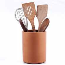 Load image into Gallery viewer, Terracotta Kitchen Utensil Holder 6.5" Inch Natural Clay Utensil Crock for Countertop, Spatula, Spoon &amp; Cutlery Organizer, Farmhouse Kitchen Cooking Decor &amp; Storage Container

