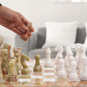 Green Onyx & White 15 Inches Handmade Premium Quality Chess Set