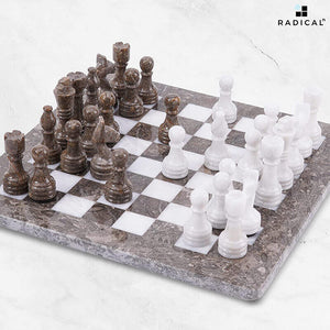 Grey Oceanic and White Handmade 12 Inches High Quality Marble Chess Set