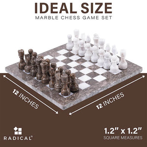 Grey Oceanic and White Handmade 12 Inches High Quality Marble Chess Set