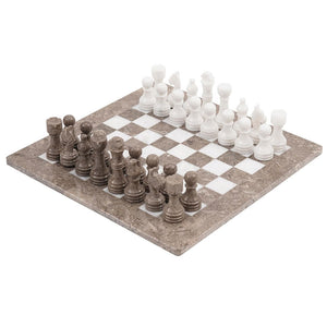 Grey Oceanic and White Handmade 15 Inches High Quality Marble Chess Set