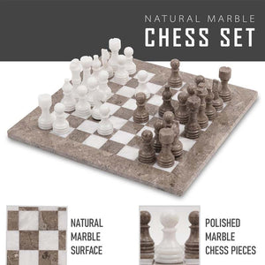 Grey Oceanic and White Handmade 15 Inches High Quality Marble Chess Set