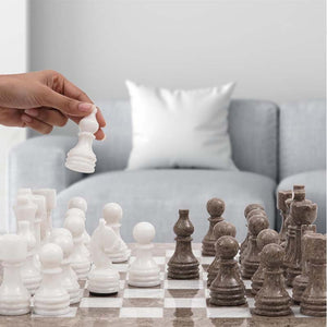 Grey Oceanic and White Handmade 15 Inches High Quality Marble Chess Set