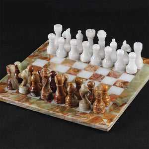 Radicaln Chess Set Handmade Green Onyx and White Full Marble Chess Board Game Set