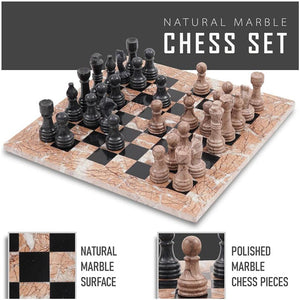 Marinara and black Handmade 15 Inches Premium Quality Marble Chess Set
