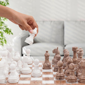 Marinara and white Handmade 15 Inches Premium Quality Marble Chess Set
