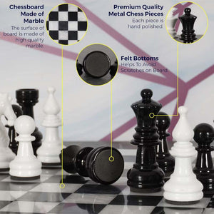 White and Black Premium Quality Metal Figures Chess Set - 38cm