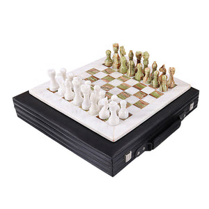 White and Green Handmade 15 Inches High Quality Onyx Marble Chess Set