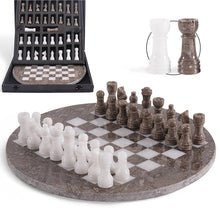 Load image into Gallery viewer, 30cm Round Marble Chess Set OCEANIC &amp; WHITE with Local Storage Box – Classic Strategy Board Game for Home &amp; Gift
