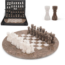 Load image into Gallery viewer, 38cm  Round Marble Chess Set  OCEANIC &amp; WHITE with Local Storage Box – Classic Strategy Board Game for Home &amp; Gift
