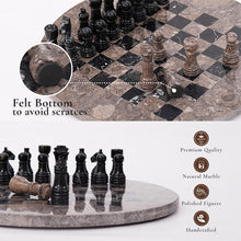 Load image into Gallery viewer, 30cm Round Marble Chess Set OCEANIC &amp; ZEBRA BLACK with Local Storage Box – Classic Strategy Board Game for Home &amp; Gift
