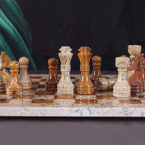 Red and Coral Handmade 12 Inches Premimum Quality Marble Chess Set