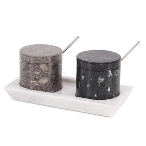 Stylish Marble Salt Cellar with Tray, Trinket Box Kitchen Décor Salt Pepper Bowls