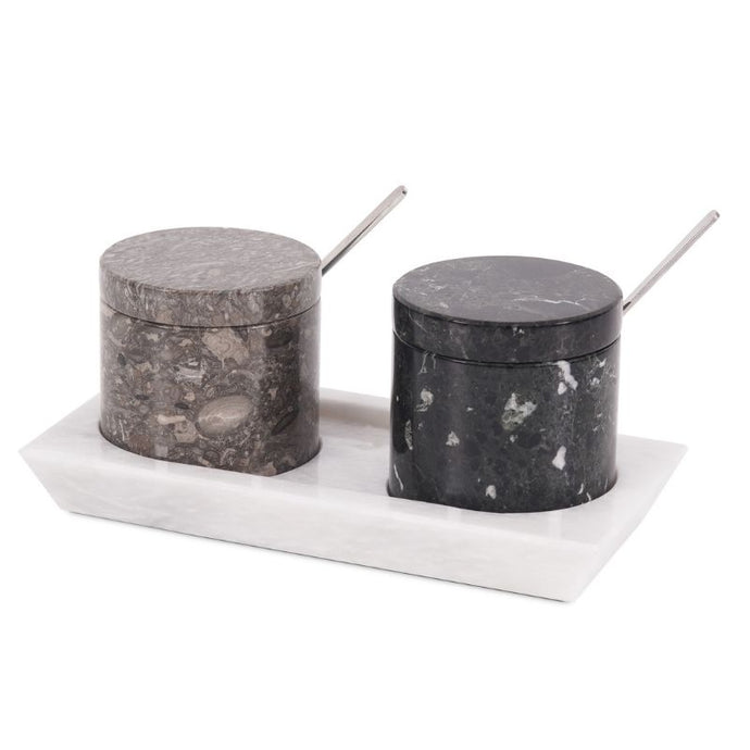 Stylish Marble Salt Cellar with Tray, Trinket Box Kitchen Décor Salt Pepper Bowls