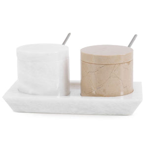 Stylish Marble Salt Cellar with Tray, Trinket Box Kitchen Décor Salt Pepper Bowls