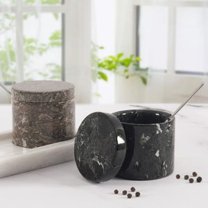 Stylish Marble Salt Cellar with Tray, Trinket Box Kitchen Décor Salt Pepper Bowls