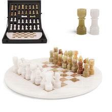 Load image into Gallery viewer, 38cm  Round Marble Chess Set WHITE &amp; GREEN with Local Storage Box – Classic Strategy Board Game for Home &amp; Gift

