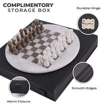 Load image into Gallery viewer, 38cm Round Marble Chess Set  WHITE &amp; OCEANIC with Local Storage Box – Classic Strategy Board Game for Home &amp; Gift
