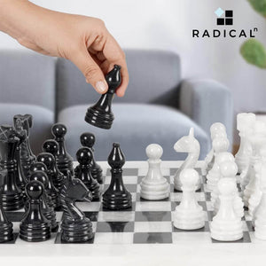 White and Black 15 Inches Premium Quality Marble Chess Set (With Storage Box)