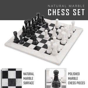 White and Black 15 Inches Premium Quality Marble Chess Set (With Storage Box)