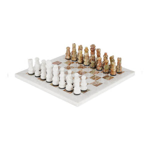 White and Green Onyx Handmade 12 Inches High Quality Marble Chess Set