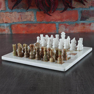 White and Green Onyx Handmade 12 Inches High Quality Marble Chess Set