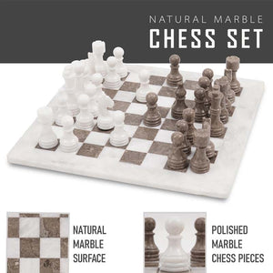 White and Oceanic Handmade 15 Inches High Quality Marble Chess Set