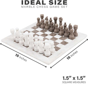 White and Oceanic Handmade 15 Inches High Quality Marble Chess Set