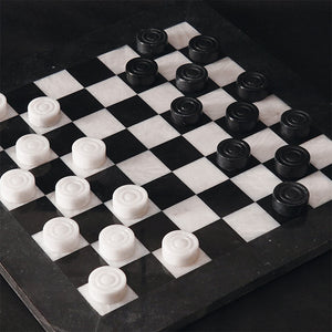 Black and White Handmade 15 Inches Marble Tournament Checkers Set