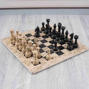 RADICALn Coral and Black 15 Inches High Quality Marble Full Chess Set