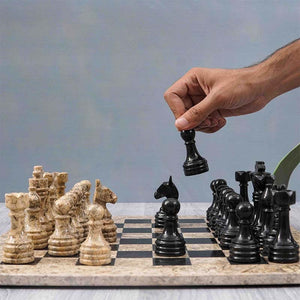 RADICALn Coral and Black 15 Inches High Quality Marble Full Chess Set