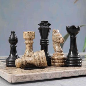 RADICALn Coral and Black 15 Inches High Quality Marble Full Chess Set