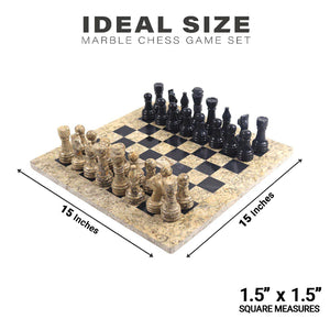 RADICALn Coral and Black 15 Inches High Quality Marble Full Chess Set