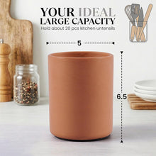Load image into Gallery viewer, Terracotta Kitchen Utensil Holder 6.5" Inch Natural Clay Utensil Crock for Countertop, Spatula, Spoon &amp; Cutlery Organizer, Farmhouse Kitchen Cooking Decor &amp; Storage Container
