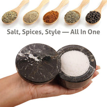 Load image into Gallery viewer, Marble Salt Cellar Small with Magnetic Lid  Handmade Kitchen Salt &amp; Spice Container
