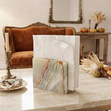 Load image into Gallery viewer, Marble Mini Napkin Holder, 3" x 4" Inch Natural Stone Upright Holder for Paper Napkins on Kitchen Counter, Dining Table or Home Bar, Halloween Cocktail Bar
