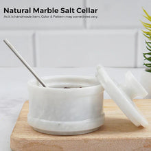 Load image into Gallery viewer, Radicaln Salt Cellar Marble salt jar with lid and serving spoon
