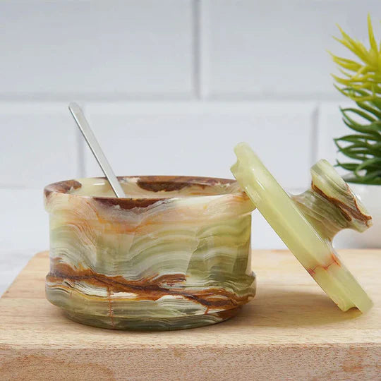Radicaln Salt Cellar Marble salt jar with lid and serving spoon