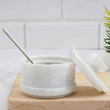 Load image into Gallery viewer, Radicaln Salt Cellar Marble salt jar with lid and serving spoon
