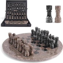 Load image into Gallery viewer, 38cm Round Marble Chess Set OCEANIC &amp; ZEBRA BLACK with Local Storage Box – Classic Strategy Board Game for Home &amp; Gift
