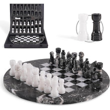 Load image into Gallery viewer, 38cm Round Marble Chess Set ZEBRA BLACK &amp; WHITE with Local Storage Box – Classic Strategy Board Game for Home &amp; Gift
