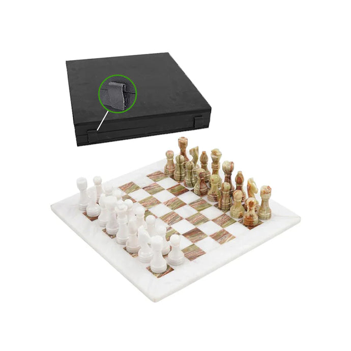 White & Green Onyx Premium Quality Marble Chess Set - 30cm