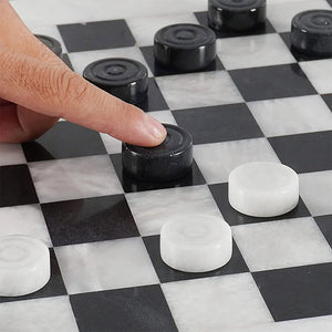 Black and White Handmade Marble Checkers Figures Set For 15 Inches Checkers Board