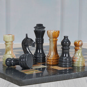 Marble Black & Multi Green Premium Quality Chess Game Figures