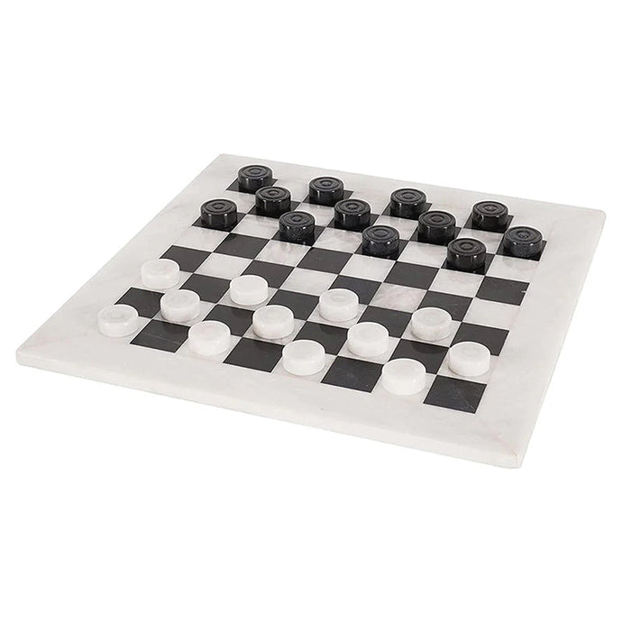 White and Black Handmade 15 Inches Marble Tournament Checkers Set